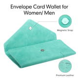 HAWEE Card Wallet RFID Blocking Envelope Style Tri-fold Checkbook Clutch Slim Vegan Leather 2 ID Windows with Coin Pocket, Green