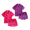 Girls Pajamas Satin Pajama Set Silk Pjs Short Sleeve Sleepwear Loungewear Clothes Set Size 1-13 Years - KAMO