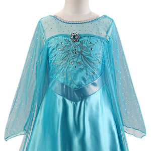 KAWELL Girls Princess Party Elsa Dress Little Girls Cosplay Costume with Accessories - KAMO