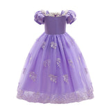 HAWEE Princess Dress for Girl Purple Cosplay Halloween Costume Puff Sleeve Layerd Dresses - KAMO