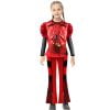 Kids Red Costume Girls Short Sleeves Jacket Top Flared Pants Wig 4pcs Halloween Princess Dress up 5-15Y