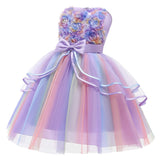 HAWEE Kids Flower Dresses For Baby Girls Elegant Wedding Princess Dress Ceremony Party Rainbow Tutu Ball Gown - KAMO