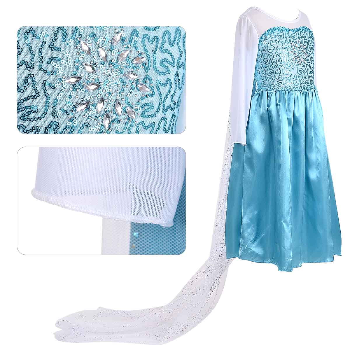 Princess Costumes Birthday Dress Up for Little Girls with Crown,Wig,Gloves Accessories 2-7 Years - KAMO