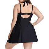 Womens Halter Swimdress Plus Size Two Piece Swimsuit Tankini Set - KAMO