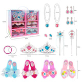 Girls Princess Dress Up Shoes and Accessories with 4 Pair of Princess Play Shoes and Jewelry Birthday Gifts Set - KAMO
