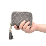 HAWEE RFID Credit Card Wallet for Women Accordion Genuine Leather 15 Slots Case Card Holder Tassel Pendant, Black