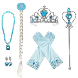 KAWELL Snow Queen Princess Elsa Costumes Birthday Dress Up for Little Girls with Crown,Mace,Gloves Accessories - KAMO