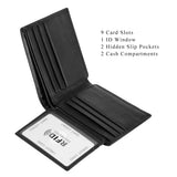 HAWEE Slim Billfold Wallet for Men RFID Blocking Genuine Leather Scan Proof 10 Card Slots with ID Window Flap, Black