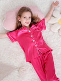 Girls Pajamas Satin Pajama Set Silk Pjs Short Sleeve Sleepwear Loungewear Clothes Set Size 1-13 Years - KAMO