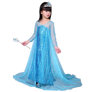 KAWELL Girls Princess Elsa Anna Costume Birthday Party Christmas Halloween Fancy Dress up With Accessories - KAMO