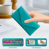 HAWEE Card Wallet RFID Blocking Envelope Style Tri-fold Checkbook Clutch Slim Vegan Leather 2 ID Windows with Coin Pocket, Green