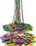 200pcs Mardi Gras Coins & 24pcs Necklaces - Gold/Green/Purple Party Decorations for Parades & Masquerade Favors - KAMO
