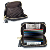 HAWEE RFID Credit Card Wallet for Women Accordion Genuine Leather 15 Slots Case Card Holder Tassel Pendant, Black