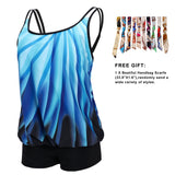 Kawell Plus Size Tankini Swimsuits for Women with Shorts Strappy Bathing Suits Two Piece Blouson Swimwear - KAMO