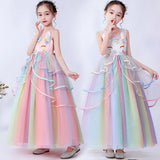 HAWEE Girls Unicorn Princess Dress Fancy Party Costume Dress up Wedding Birthday Party Gown for Age 2-11 Years Old - KAMO