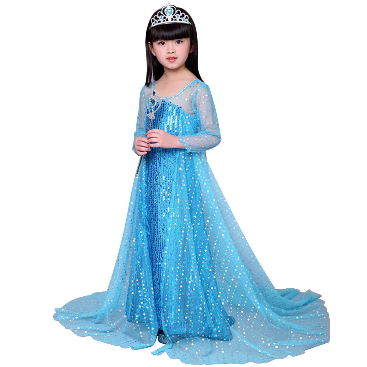 KAWELL Girls Princess Elsa Anna Costume Birthday Party Christmas Halloween Fancy Dress up With Accessories - KAMO