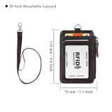 HAWEE Badge Holder with Zipper Genuine Leather RFID Keychain Wallet Neck Lanyards with Swivel Hook for Card/ Coin/ Cash, Black