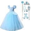 HAWEE Princess Dress Costume for Little Girl Puff Sleeves Blue Fancy Party Cosplay Outfit - KAMO