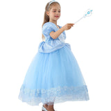 HAWEE Princess Dress Costume for Little Girl Puff Sleeves Blue Fancy Party Cosplay Outfit - KAMO