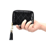 HAWEE RFID Credit Card Wallet for Women Accordion Genuine Leather 15 Slots Case Card Holder Tassel Pendant, Black