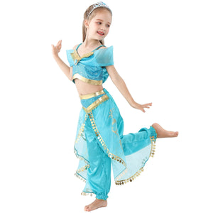 Princess Jasmine Dress Christmas Fancy-Dress Costume with Accessories for Child - KAMO
