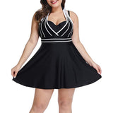 Womens Halter Swimdress Plus Size Two Piece Swimsuit Tankini Set - KAMO