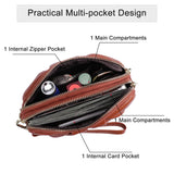 HAWEE Women's Wristlet Wallet Genuine Leather Double Zipper Casual Ruched Clutch Purse, Green