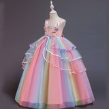 HAWEE Girls Unicorn Princess Dress Fancy Party Costume Dress up Wedding Birthday Party Gown for Age 2-11 Years Old - KAMO