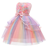HAWEE Kids Flower Dresses For Baby Girls Elegant Wedding Princess Dress Ceremony Party Rainbow Tutu Ball Gown - KAMO