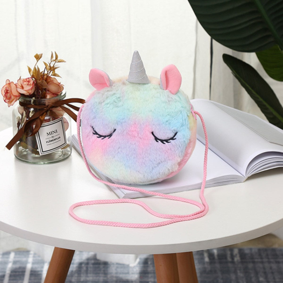 Children's Unicorn Shoulder Bag Toddler Plush Bag Round Purse Kid Crossbody Princess Handbags Girl's Gift - KAMO