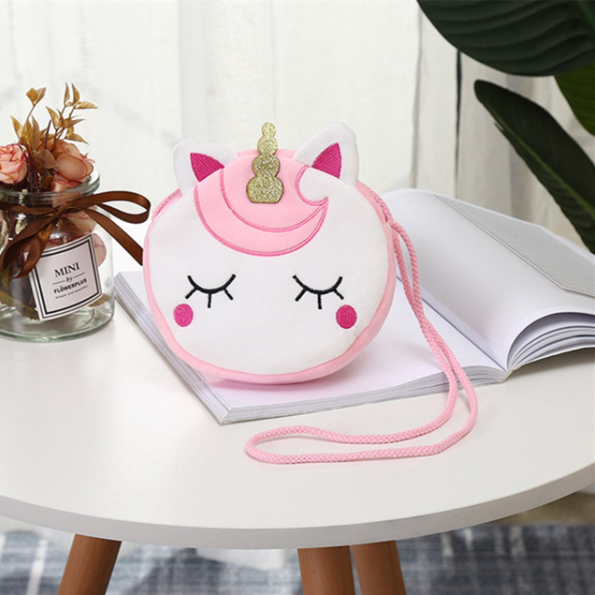 Children's Unicorn Shoulder Bag Toddler Plush Bag Round Purse Kid Crossbody Princess Handbags Girl's Gift - KAMO